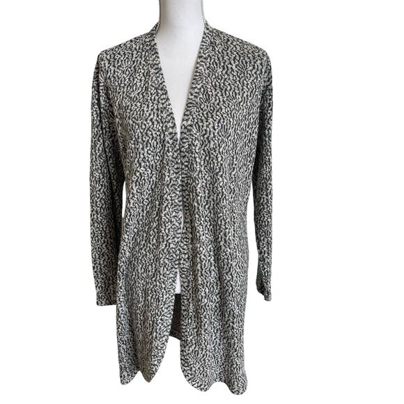 Coldwater Creek Cardigan Womens Size Medium Black White Textured Long Open Front - Picture 1 of 11